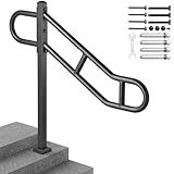 VEVOR Single Post Handrail for Outdoor 1-3 Steps, 40.5" L x 35.4" H Metal Bent Stair Handrails, Floor Mounted Carbon Steel Stair Railing, U-Shaped Post Grab Rails with 2 Anti-Skid Crossbar for Garage