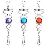 3 Pcs Wind Spinner Tail Decorative Gazing Ball Spiral Stabilizer Tails 7.1 Inches for Indoor Outdoor Balcony Garden Decorations (Red, Sky Blue, Purple