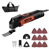VEVOR Multitool Oscillating Tool, 3Amps Corded Oscillating Multi Tool with 6 Variable Speeds 15000-22000 OPM, 3.2° Oscillating Angle, 13PCS Saw Accessories, LED Work Light & Tool Bag