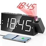 Mesqool Digital Projector Alarm Clocks for Kids Bedroom,Plug-in Clock with 180° Projection on Ceiling Wall,Dual Alarms for Heavy Sleepers,Battery Backup,USB Charging Port,Easy-to-Set,Dimmer,Snooze