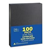 Binditek 100 Pack 16 Mil Sand-Textured Polycover - Plastic Binding Cover for Letter Size - Business Reports and Proposals - Lightly Sanded Finish - Square Corners, Un-Punched, Black