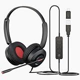 MAIRDI USB Headset with Microphone for PC, USB A/Type C Wired Computer Headset with Mic Noise Canceling for Laptop Office Business Meeting Teams