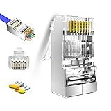 EZYUMM 20-Pack Pass Through Cat6 Shielded RJ45 Connectors, Gold Plated Cat6a RJ45 Connector, Premium Cat6a Connector for Solid or Stranded FTP/STP Ethernet Cable