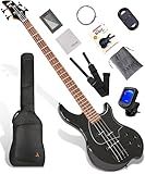 AKLOT Multi-Style Electric Bass Guitar: Precision & Jazz Dual Pickup, Roasted Maple Neck, 4-String Full Size Bass with Lesson Book, Gig Bag for Rock Pop Funk Slap, 2-Year Warranty (Helix PJ4-BK)