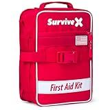 SurviveX Large First Aid Kit for Car, Travel & Home - Emergency Kit for Hiking, Camping, Backpacking and Outdoors - Includes Zip Stitch Wound Closure Strips