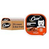 Cesar Classic Loaf in Sauce Adult Wet Dog Food Chicken and Liver Recipe, 3.5 oz. Easy Peel Trays, 24 Count (Pack of 1)