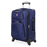 SWISSGEAR Sion Softside Expandable Spinner Luggage Durable Lightweight Travel Suitcase, Blue, Carry-On