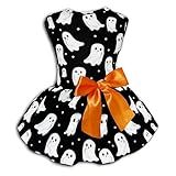 Halloween Dog Dress, Holiday Spooky Ghost Pet Costume with Orange Bow, Cute & Comfortable Outfit Soft Fabric 5 Sizes for Small & Medium Boys and Girls Doggie Puppies