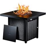 Ciays 28 Inch Propane Fire Pit CSA-Listed Outdoor Fire Pit Table, 50,000 BTU Steel Gas Fire Pits with Lid and Lava Rock, Add Warmth and Ambience to Parties On Patio Deck Garden,Black,CIFPT3-N1