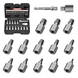 15-Piece Screw Extractor Set, 3/8" Inch Drive Multi-Spline Easy Out Bolt Extractor Kit, Hex Head Stripped Screw Remover Tool for Removing Broken, Rusted, and Stripped Bolts and Screws
