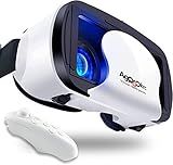 VR Headset with Controller Adjustable 3D VR Glasses Virtual Reality Headset HD Blu-ray Eye Protected Support 5~7 Inch for Phone/Android (White)