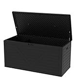 MAKE CHANGES Outdoor Storage Box, 260 Gallon Deck Box Outdoor Storage Bench Outside Waterproof Resin Storage Bench, Lockable Patio Cushions, Garden Tools Storage For Furniture, UV Resistant(Black)