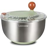 Lunememo Stainless Steel Salad Spinner, Lettuce Spinner with Drain, Non-Slip Base, Stop Button, Vegetable Dryer, BPA Free, 5.3 Qt