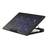 Amazon Basics Laptop Cooling Pad Stand with 6 Quiet Fans, Height Adjustable, for 12-17 inch Laptops, with USB-A and USB-C Ports