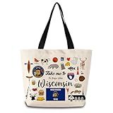 ZhuVantrix Take Me To Wisconsin Tote Bag Reusable Grocery Bags Aesthetic Shopping Shoulder Handbag with Interior Pocket Lightweight & Washable Stylish Wisconsin Travel Present for Women