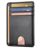 Teskyer Slim Wallet for Men, Minimalist Front Pocket RFID Blocking Leather Wallet Credit Card Holder for Men & Women, Black