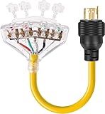 Rophor 30 Amp to 110 Adapter Generator Power Cord, 4 Prong 30 Amp to 15 Amp Generator Adapter, Nema L14-30P Male to 4X 5-20R Female with Dust Protection Caps, 1.5 FT