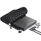 ROOFULL External CD DVD Drive Player Burner USB 3.0 & USB-C Portable CD/DVD-ROM +/-RW Optical Disk Drive with 4 USB Ports + 2 SD/TF Card Reader + Carrying Case for Laptop PC Windows Mac Linux Computer