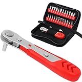 STREBITO Right Angle Screwdriver Set, Low Profile 26 Piece Small Ratchet, Stubby 90 Degree Ratcheting Screwdriver, Mini 1/4 Bit EDC Tool for Tight Spaces, Bike