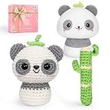 Mewaii Crochet Kit for Beginners Level 2 with 40% Extra Eco-Friendly Pre-Started Easy Yarn, Step-by-Step Video Tutorials for Adults and Kids (Mushroom Panda with Sample Plush)