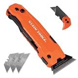 Klein Tools 44306 FLICKBLADE 2-in-1 Folding Utility Knife and Scraper with Built-In Blade Storage, Dual Locking Positions, Includes 3 Triple-Ground Carbon Steel Blades