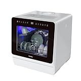 Hermitlux Countertop Dishwasher, 7 Washing Programs Portable Mini Dishwasher with 5-Liter Built-in Water Tank for Apartments & RVs, LED Light, Glass Door, No Hookup Needed