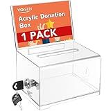 VOISEN Clear Donation Box with Lock,Ballot Box with Sign Holder,Suggestion Boxes for Fundraising, Tip Jar with Slot for School,Conference 6.2x4.6x3.9 Inch