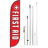 LookOurWay Feather Flag Set, 12 ft Advertising Flag with Fiberglass Poles and Ground Spike for Business Promotion, Financial Services Themed (First Aid)