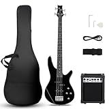 Ktaxon Electric Bass Guitar 4 String Bass Guitar with 20 Watt Amplifier, PJ Type Pickup, Naturally air-dried Maple Neck, Rosewood Fretboard, Basswood Body(Black)
