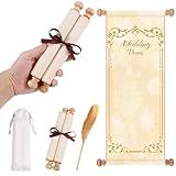 Wedding Guest Scroll Blank Paper with Wood Rods 7.1 x 31.5 Inch with Feather Ballpoint Pen & Velvet Keepsake Pouch for Guests to Sign Vintage Writing Kit for Adults