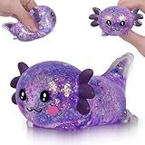 Puffwize Axolotl Squishy Toy, Cute Slow Rising Fidget Toy for Stress Relief, Soft Squeeze Sensory Toy for Kids and Adults, Handheld Stress Ball for Anxiety and Focus(Purple)