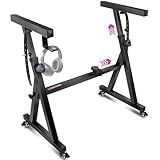 Liquid Stands Keyboard Stand w/ Wheels - Black Z Style Adjustable & Portable Professional Heavy Duty Digital Piano Stand - Fits 54-88 Key Electric Pianos - Sturdy Rolling Musical Keyboard Stand