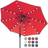 ABCCANOPY Durable Solar Led Patio Umbrellas with 32LED Lights 9FT (Red)