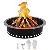 Fire Ring for Outside Fire Pit 36-Inch Outer/32-Inch Inner Diameter, VivaGarden Heavy Duty Solid Metal Steel Round Fire Pit Ring for Camping, DIY Campfire FirePit Insert Kit for Wood Burning, Black