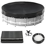 Abimars Thickened Pool Cover for Above Ground Pools, 2025 Upgrade 12ft Round Pool Winter Cover with Winch & Cable, Dual-Coated for UV and Aging Protection, Tear-Resistant Without Stitching, Black