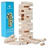 SpeedArmis Mini Tumble Tower, 54PCS Wooden Stacking Game for Teens - Pine Stack Timber Board Games with 4 Dice Set - Classic Xmas Gifts for Kids