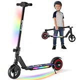 SIMATE Electric Scooter for Kids, Motorized E-Scooters with Colorful Front Light and Pedal Lights, LED Display & Foldable, Dual Braking System, Top 8.7mph & 5 Miles, Gifts for Kids, Girls, Boys, Teens