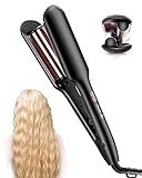 ANWA Double Barrel Hair Waver Crimper Tool, 1 Inch (25mm) Wavy Hair Crimper Iron for Women Beach Waves, Ceramic Deep Beach Wave Curling Iron