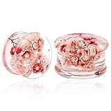 Jewseen 2Pcs Flower Ear Gauges Plugs Gauge 2g to 1'' Resin Tunnels Real flower plugs Real Plant Organic Gauges Resin Flower