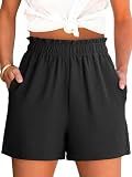 ANRABESS Shorts for Women,Dressy Casual Elastic High Waisted,Comfy Lightweight Airy,Summer Shorts for Beach,Travel & Vacation,Black,Medium