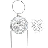 Women Disco Ball Purse Rhinestone Crystal Bag Evening Clutch Crossbody Handbag for Wedding Disco Bingo Night Party Gift(Silver,4.92 Inches)