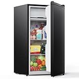 Upstreman 3.2 Cu.Ft Mini Fridge with Freezer, Quiet Efficient Small Fridge, Compact Refrigerator with Adjustable Thermostat, for Dorm, Bedroom, Office, Black-BR321