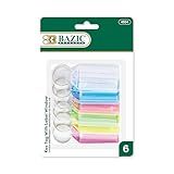 BAZIC Products Key Tag Label Window, Assorted Color Tags, Plastic Key Holder Key Ring, Identifier Name Number Address Information Label Card (6/Pack), 1-Pack