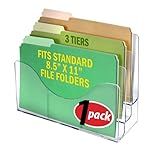 Azar Displays 250099 Three Tier File and Brochure Desktop Wall Organizer Holder with Dividers Brochure Display Stand Acrylic Holder, Fits 8.5" x 11" Files, Clear, 1 Pack