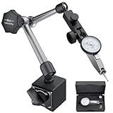 Neoteck 0-0.03"/0.0005" Dial Test Indicator with 132lbs(60kg) Max Pull Magnetic Base Stand Test Indicator Set with 3/8 inch (9.52mm) Clamping Hole for Machine Set-Up and Narrow Area Measurement-Silver