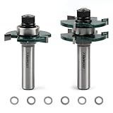Knoweasy Professional Tongue and Groove Router Bit Set with 1/2 Inch Shank, Adjustable 3-Tooth T-Shape Cutter for 1-1/4 Inch Wood Stock, Woodworking Tool for Doors Drawers and Shelves, Fits 15-31mm