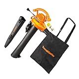 LawnMaster BV1210 Electric Blower Vacuum Mulcher 12 Amp 2-Speed Adjustment with Metal Impeller 240 MPH 380 CFM 16:1 Mulch Ratio with Collection Bag