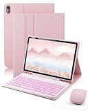 TUNKARMOR for iPad A16 11th / 10th Generation Case with Backlit Keyboard - 7 Color Change for iPad 10th Gen 2022 & 11th Gen 2025 A16 10.9/11 inch Cover - Built-in Pencil Holder with Mouse - Pink