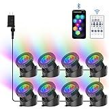 CREPOW RGB Underwater Pond Lights, Super Bright LED Submersible Fountain Lights Colored Landscape Spotlights, Bluetooth APP Control IP68 Waterproof for Fish Aquarium Tank Yard Garden Pool (Set of 8)