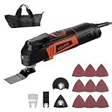 VEVOR Oscillating Tool Multitool, 4Amps Electric Oscillating Multi Tool Corded with 6 Variable Speeds 7000-19000 OPM, 3.2° Oscillating Angle, 13PCS Saw Accessories, LED Work Light & Tool Bag